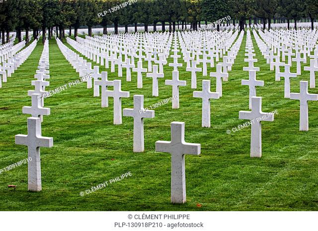 Graves of First World War One soldiers at the Meuse-Argonne American Cemetery and Memorial, Romagne-sous-Montfaucon, France