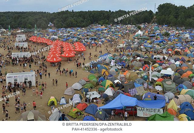 Tents are set up at the music festival ""Haltestelle Woodstock"" in Kostrzyn, Poland, 01 August 2013. The motto of the festival is ""Love