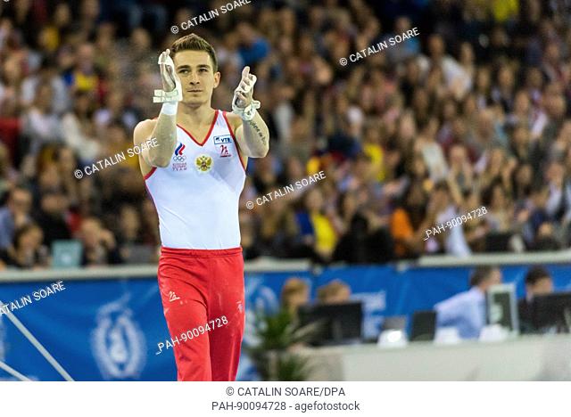 David Belyavskiy (RUS) performs on the horizontal bar during the Men's Apparatus Finals at the European Men's and Women's Artistic Gymnastics Championships in...