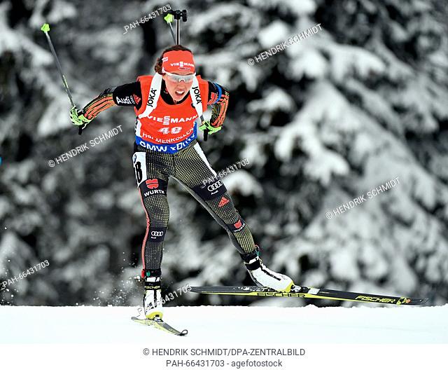 Laura Dahlmeier of Germany in action during the women's 7.5 km sprint competition at the Biathlon World Championships, in the Holmenkollen Ski Arena, Oslo