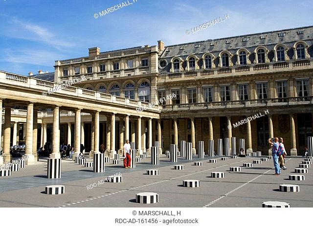 Inner courtyard columns of  'Daniel Buren' Palais-Royal Paris France walkable piece of art Les Deux Plateaux