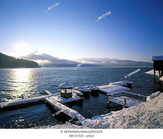 Winter morning at Walchensee lake Bavaria Germany