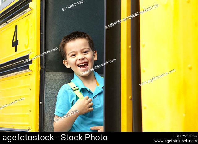 Elementary School Pupil Boarding Bus