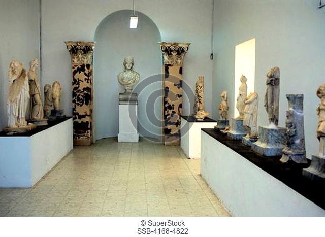 Libya, Near Tripoli, Sabratha, Roman Museum Interior With Statues