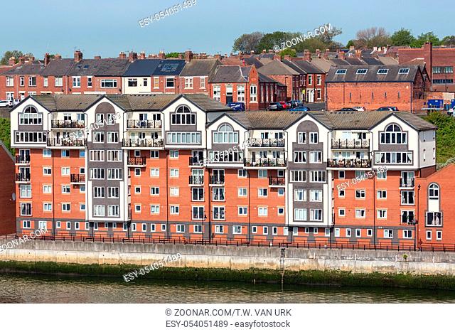 Modern and new houses at river Tyne in Newcastle, England