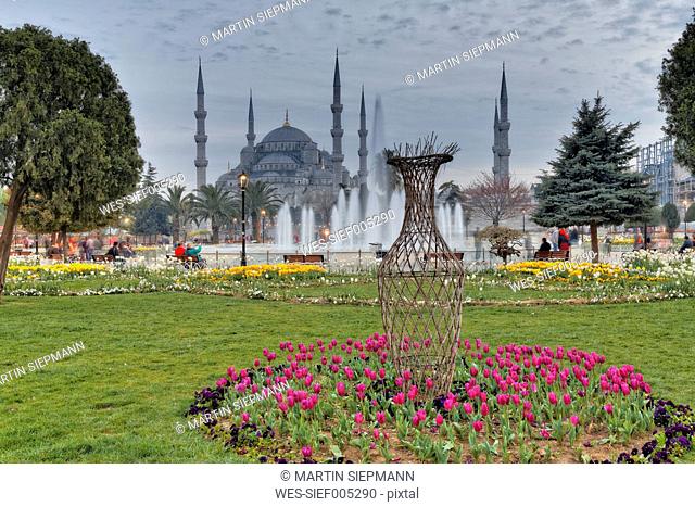 Turkey, Istanbul, Park and Blue Mosque