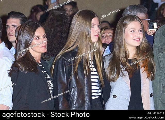King Felipe VI of Spain, Queen Letizia of Spain, Crown Princess Leonor, Princess Sofia attends the performance of the Living Passion (a Festival of National...