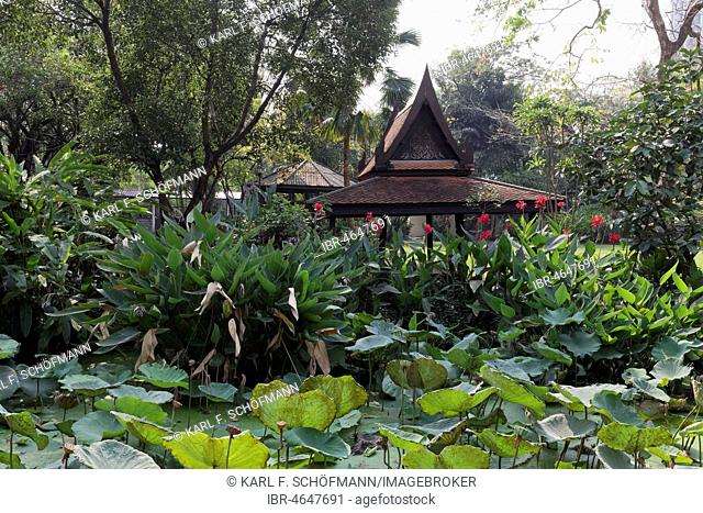 Garden with Thai wooden pavilion, M. R. Kukrit's House, Museum, Sathorn, Bangkok, Thailand