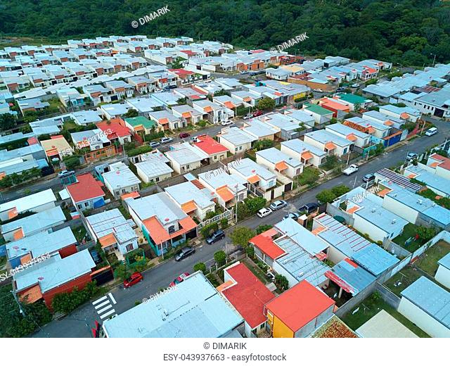 Houses in residential area aerial above view. Apartments homes top view