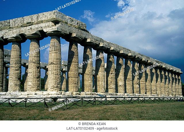 Nr Salerno. Greek then Roman site. Temple, row of columns