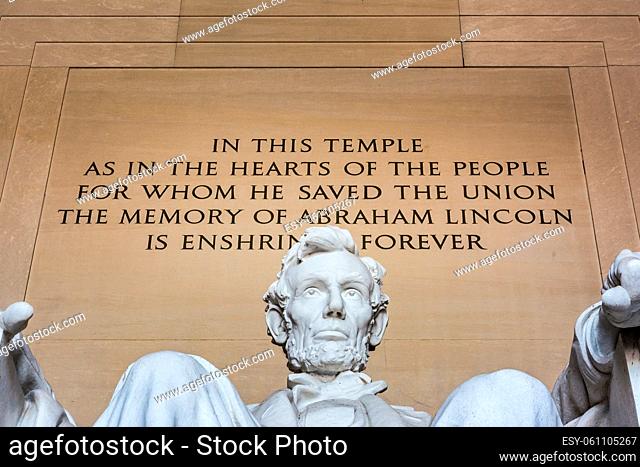 Abraham Lincoln Memorial Sitting Chair famous Landmark Closeup Phrase Washington DC Monument