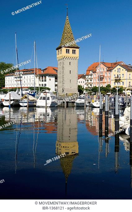 Mangturm tower in the harbour, Lindau, Lake Constance, Bavaria, Germany, Europe