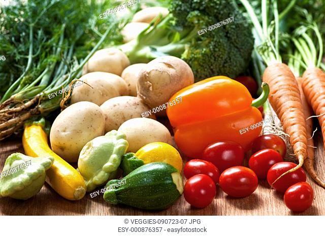 Bunch of whole assorted fresh organic vegetables