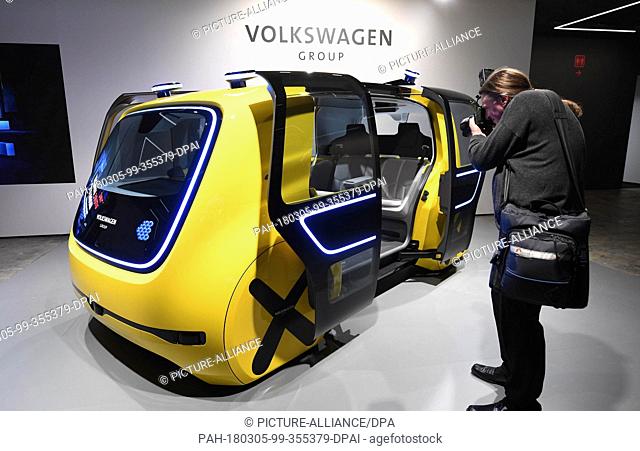 dpatop - SEDRIC's School Bus being presented during the VW company evening in the run-up to the Geneva Motor Show in Geneva, Switzerland, 05 March 2018