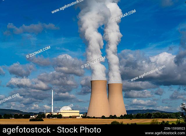 Grohnde, Lower Saxony / Germany - 3 August 2020: view of the Grohnde nuclear power plant in Emmerthal in Lower Saxony