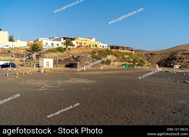 AJUY, CANARY ISLANDS - JULY 12, 2020: A deserted black sand beach popular with vacationers near the village of Ajuy on the Atlantic coast