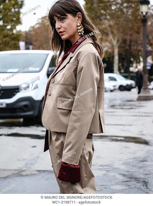 PARIS, France- October 2 2018: Kristi Gogsadze on the street during the Paris Fashion Week