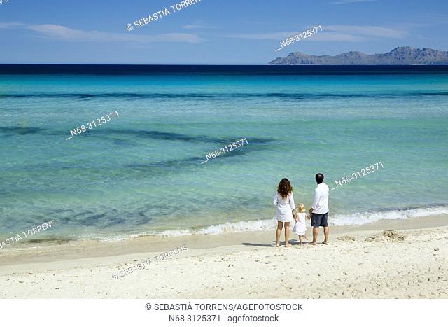 Family at Playa de Muro, Alcudia Bay, Majorca, Balearic Islands, Spain