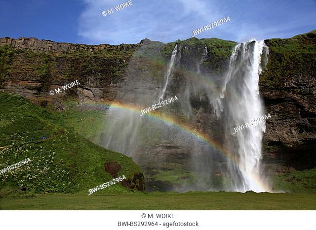 Seljalandsfoss waterfall and rainbow, Iceland