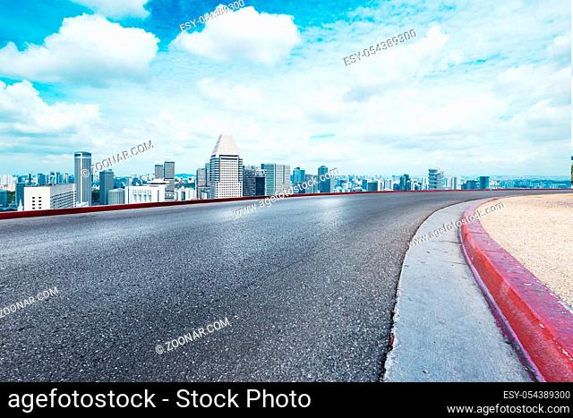 cityscape of nanjing from empty road