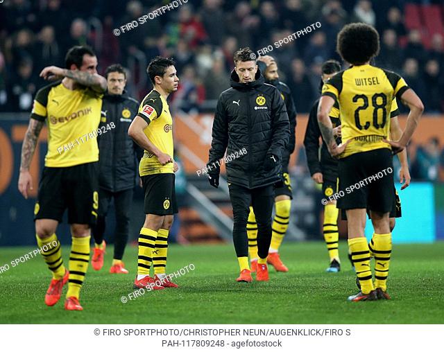 firo: 01.03.2019, football, 1.Bundesliga, season 2018/2019, FC Augsburg - BVB, Borussia Dortmund, final jubilation, extermination, facial expressions
