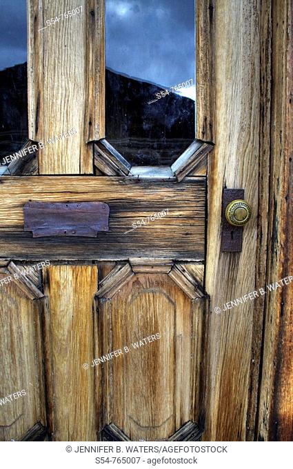 An old door in the re-created ghost town of Nevada City, Montana