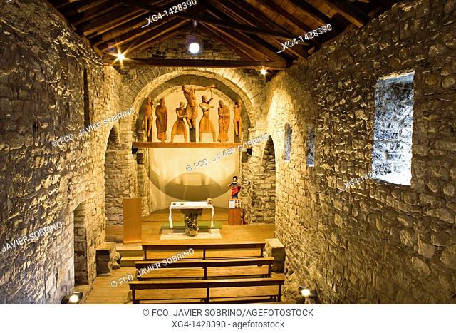 Inside the church of Santa Eulalia in the Romanesque sculptural group of the Descent from the Cross - Erill la Vall - Vall de Boi - Pyrenees - Lleida Province -...