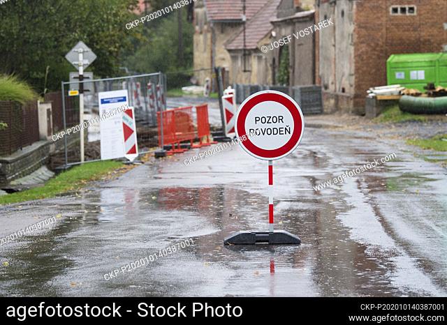 Heavy rainfalls caused flooding in parts of Czech Republic. Steady rain raised the water level of the river Trnavka in Radim, near Pardubice, Czech Republic