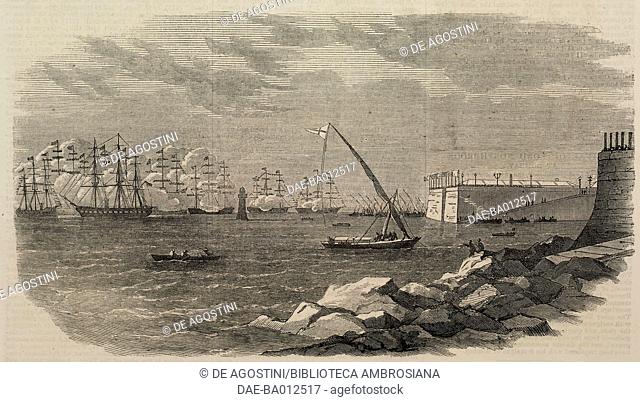 HMS Glasgow arriving at Mumbai with the new Viceroy of India, India, illustration from the magazine The Illustrated London News, volume LX, June 1, 1872