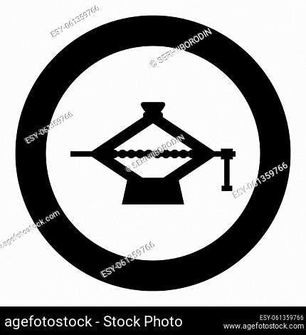 Screw jack lifting equipment mechanism for lifting supported loads of car maintenance scissor shape icon in circle round black color vector illustration image...