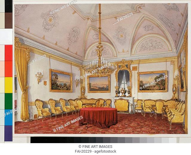 Interiors of the Winter Palace. The Third Reserved Apartment. The Drawing Room. Hau, Eduard (1807-1887). Watercolour on paper. Academic art. 1872