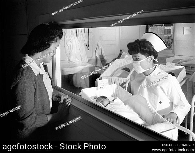 Nurse Aiko Hamaguchi, mother Frances Yokoyama, baby Fukomoto, Manzanar Relocation Center, California, USA, Ansel Adams, Manzanar War Relocation Center...