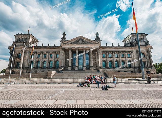 Berlin, Germany - May, 2019: The Reichstag building, seat of the German Parliament (Deutscher Bundestag)