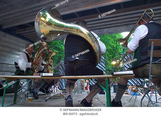 Traditional brass music in the beer garden Menterschwaige in Munich - Bavaria - Germany