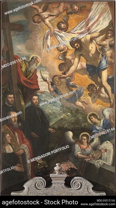 Domenico Tintoretto, Risen Christ, Saint Andrew and Members of the Morosini Family, 1586-1583, 16th century, oil painting