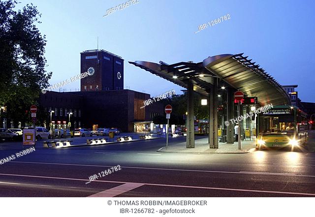 Bus station in front of the main railway station, Oberhausen, Ruhr area, North Rhine-Westphalia, Germany, Europe