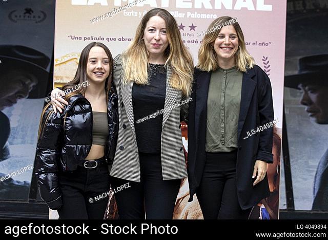 Carla Quilez, Angela Cervantes, and Pilar Palomero attends to ""La Maternal"" photocall on November 14, 2022 in Madrid, Spain