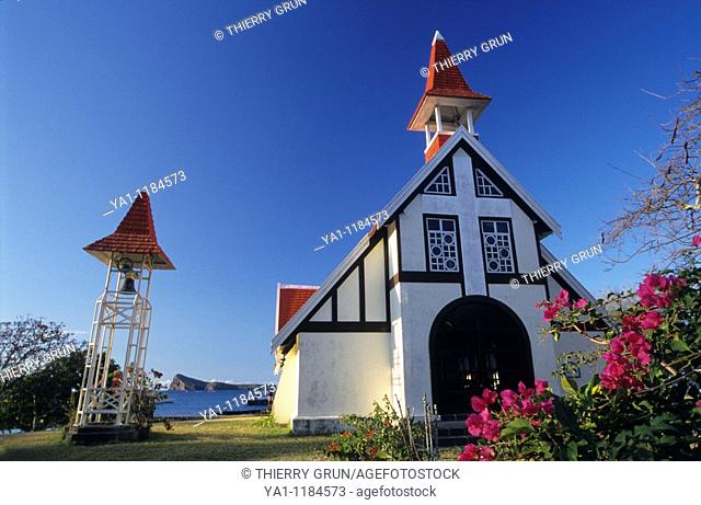 Famous red-roofed chapel/church of Notre Dame de l'Auxiliatrice  Cape Malheureux, Mauritius Island, Indian Ocean