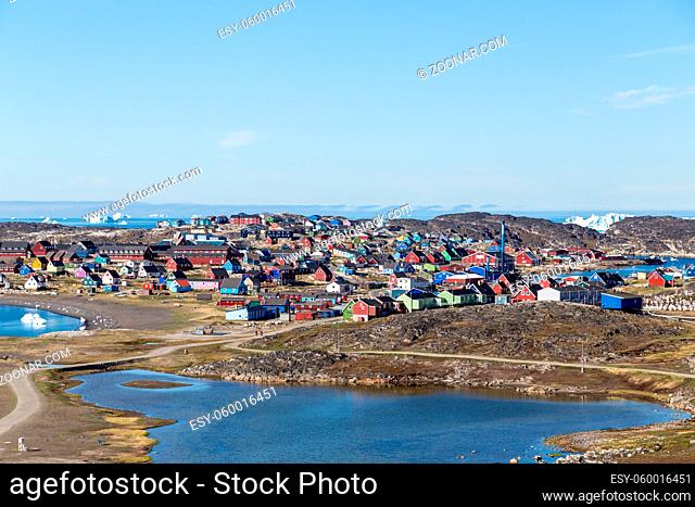 Qeqertarsuaq, Greenland - July 06, 2018: View of Qeqertarsuaq on the Disko Island