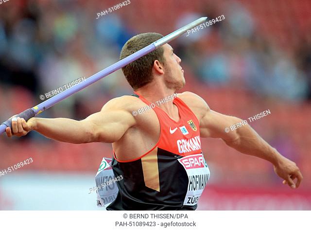 Andreas Hofmann from Germany competes in the men's javelin throw qualifying event at the European Athletics Championships 2014 at the Letzigrund Stadium in...