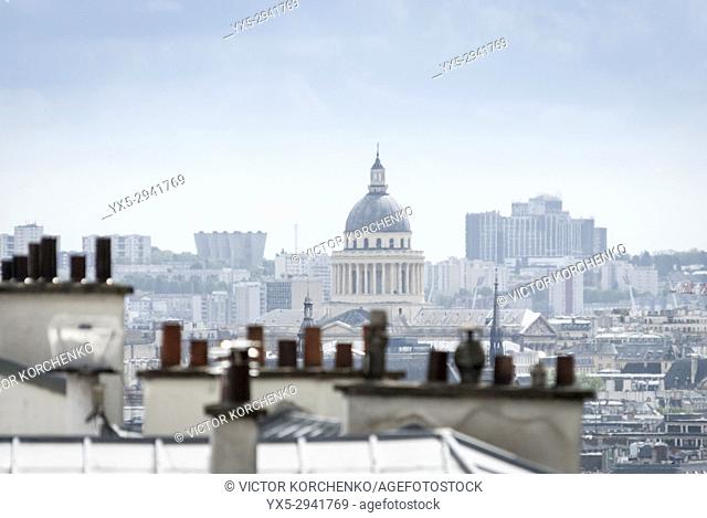 Paris rooftops and the cupola of Pantheon