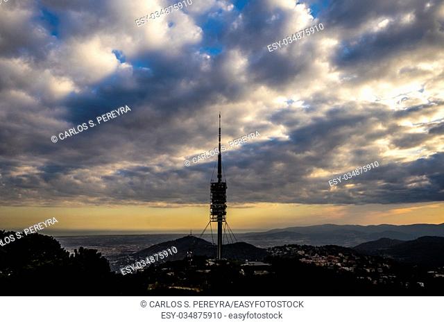 communications tower, by Norman Foster, in Collserola Park, Barcelona, Catalonia, Spain