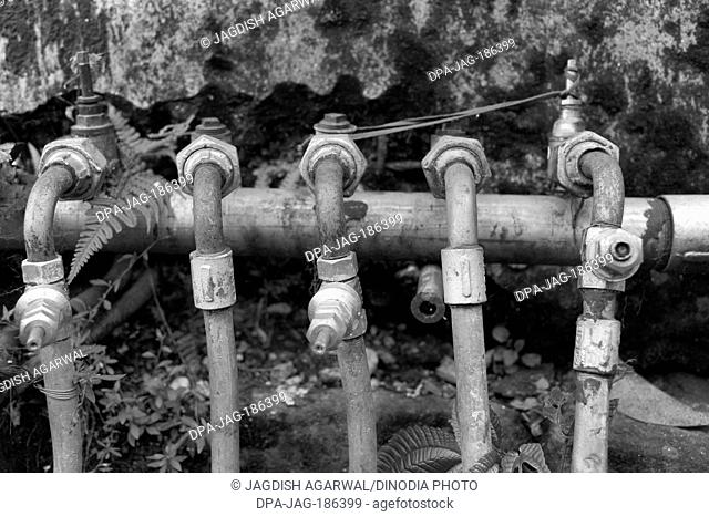 Water pipes with joints Darjeeling West Bengal India Asia 2011