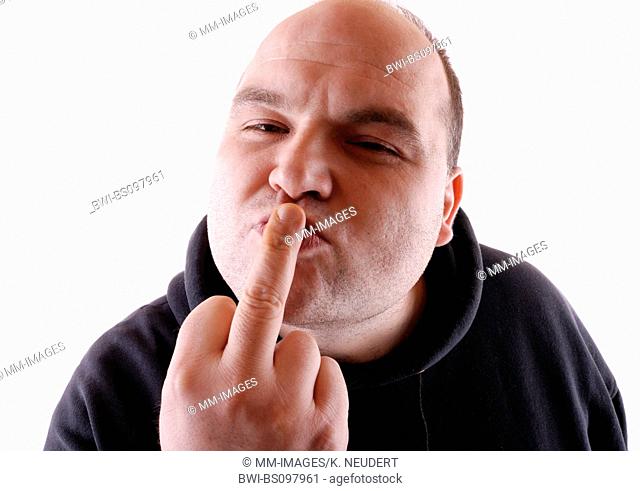 a man showing his middle finger