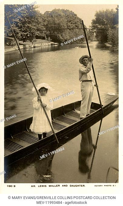 Lewis Waller (William Waller Lewis) (1860-1915) - English actor-manager punting with his daughter