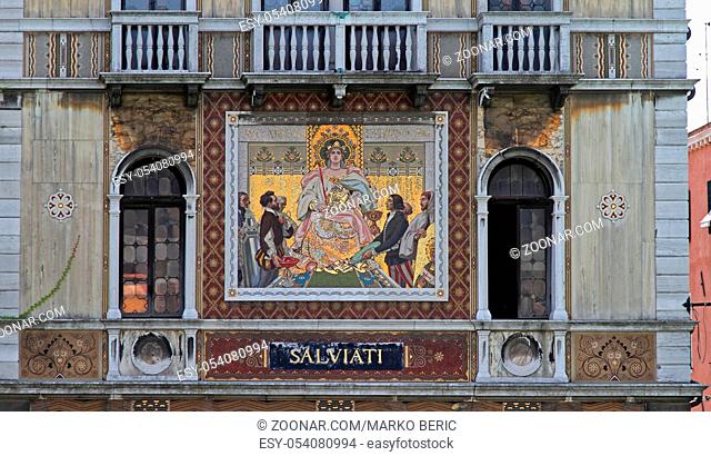 Venice, Italy - July 10, 2011: Salviati Family Home Exterior Facade Frescoes at Grand Canal in Venice, Italy
