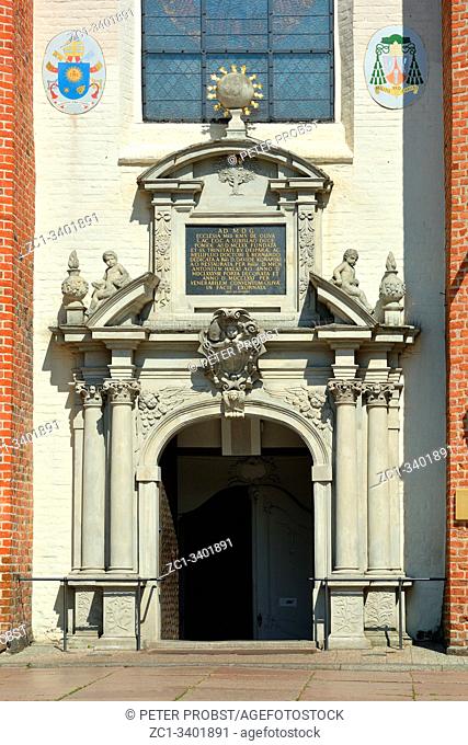 Gdansk, Pomeranian, Poland - June 19, 2019: Entrance of the Cathedral of Oliwa in Gdansk - Poland