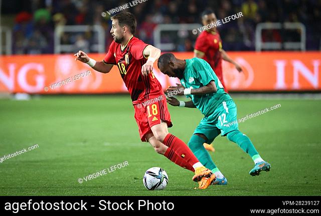 Belgium's Adnan Januzaj and Burkina Faso's Blati Toure fight for the ball during a friendly soccer match between Belgian national team the Red Devils and...