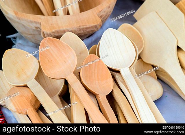 handmade brown retro wooden spoons on table