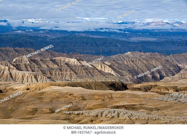 Eroded mud landscape in the ancient Kingdom of Guge, Western Tibet, Asia